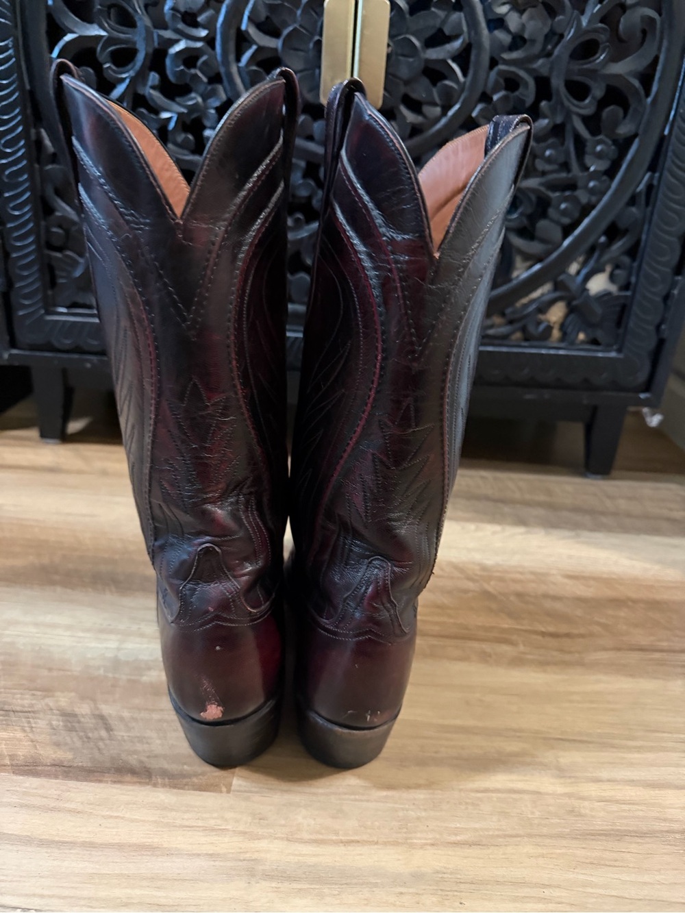 Vintage Lucchese Gavin Black Cherry Goatskin Western Cowboy Boots 9D handmade - Picture 10 of 16